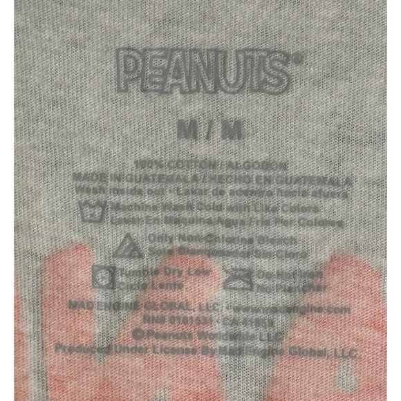 Peanuts Snoopy Charlie Brown Gang Character List Graphic T-Shirt Cream Kids M - Picture 5 of 7